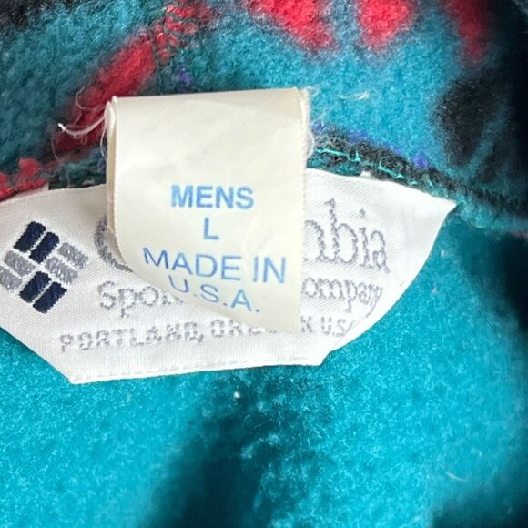 Columbia Sweater Mens L Blue VTG Fleece 90s Teal Anorak Zip USA Ski High Neck - Picture 4 of 10